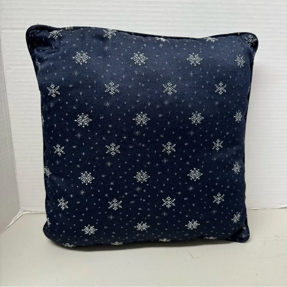 Vintage Needlepoint Snowman Christmas Holiday Pillow Accent Blue White 90s